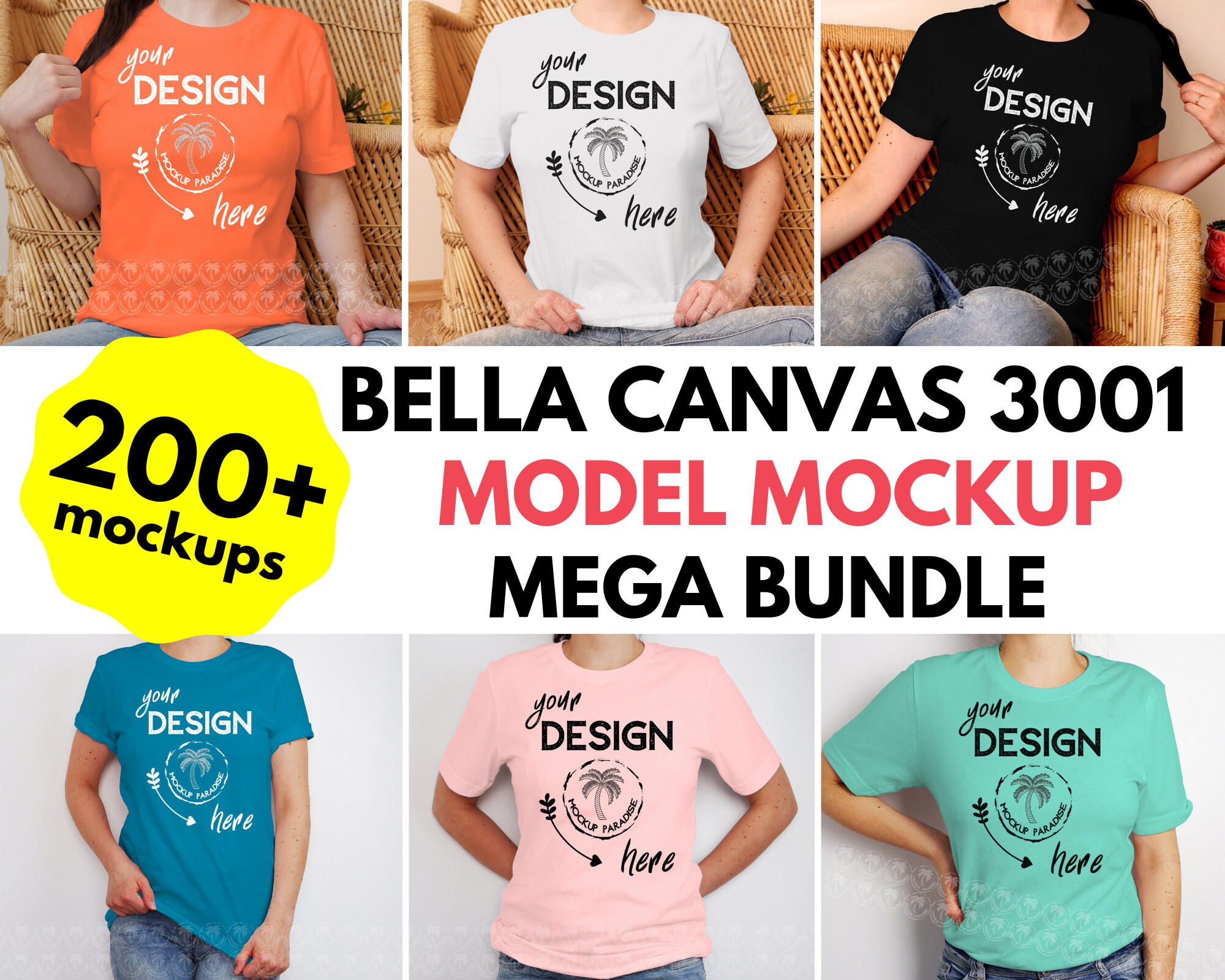 Download Tshirt Mockup Bundle Bella Canvas 3001 Bundle Model Mockup Etsy