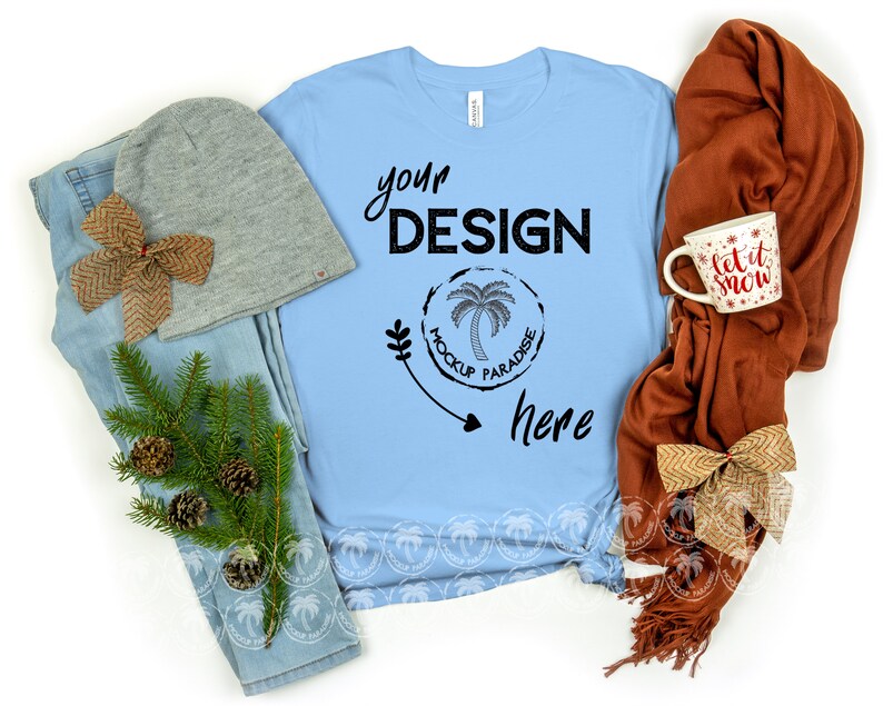 Download Ocean Blue Bella Canvas 3001 Mockup Flat Lay T-shirt Mock ...