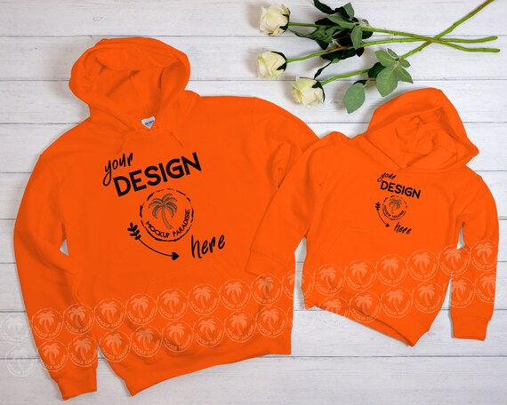 Download Gildan 18500 Awdis Kids Hoodie Orange Mockup Mommy And Me Etsy PSD Mockup Templates
