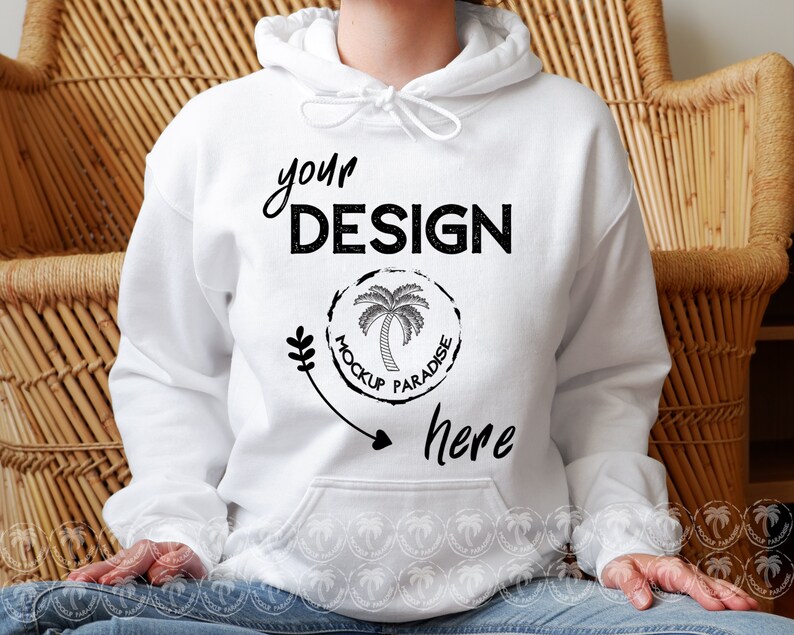 Download White Hoodie Mockup Gildan 18500 Hooded Sweatshirt Model | Etsy