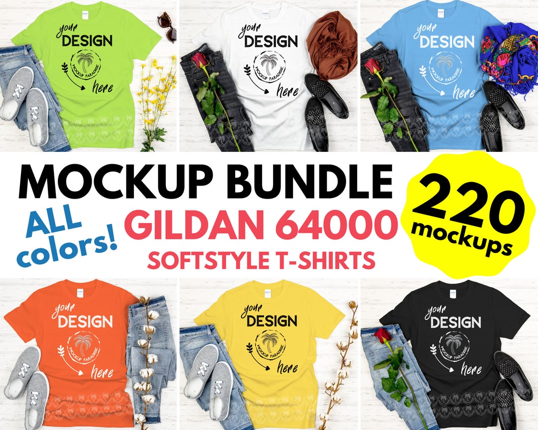 Gildan Softstyle Tshirt Mockup Bundle Gildan 64000 Mock up Bundle