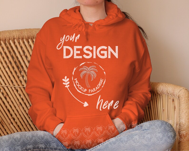 Download Gildan 18500 Hoodie Mockup Orange Hoodie Mockup Model | Etsy