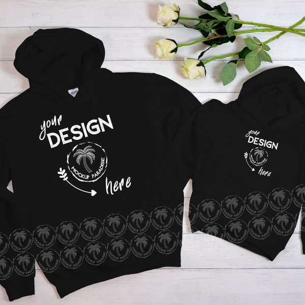 Gildan 18500 Awdis Kids Hoodie Black Mockup, Mommy and Me Mockup, Family Hoodie Mockup