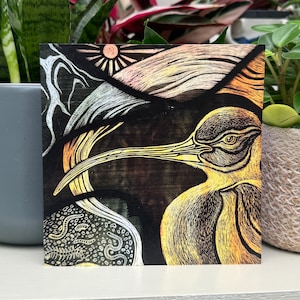 Brachvogel Grußkarte, handgemachte Kunstkarte, Naturwild lebende Tiere inspiriert, Glasmalerei