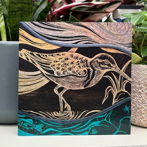 Strandläufer Gruß Karte, handgemachte Kunst Karte, Natur Wildtiere inspiriert, Glasmalerei