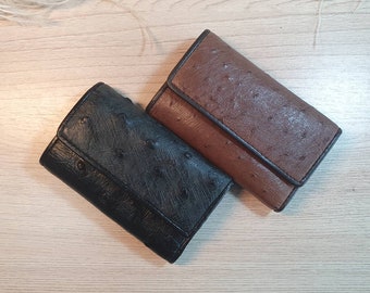 Genuine Ostrich Leather Compact Key Case Wallet