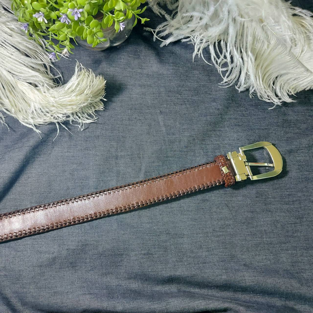 Fashion Western Belt Black,Cherry Original Ostrich Leg Skin main image 0