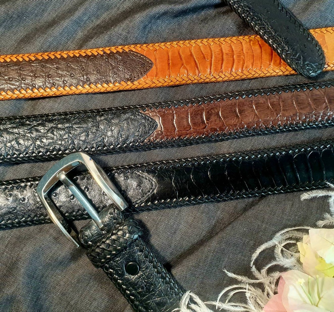 Fashion Western Belt Black,Cherry Original Ostrich Leg Skin