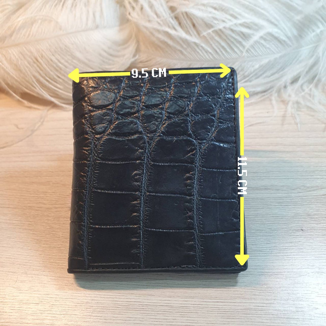Crocodile Embossed Cowhide Leather Wallet with Strap