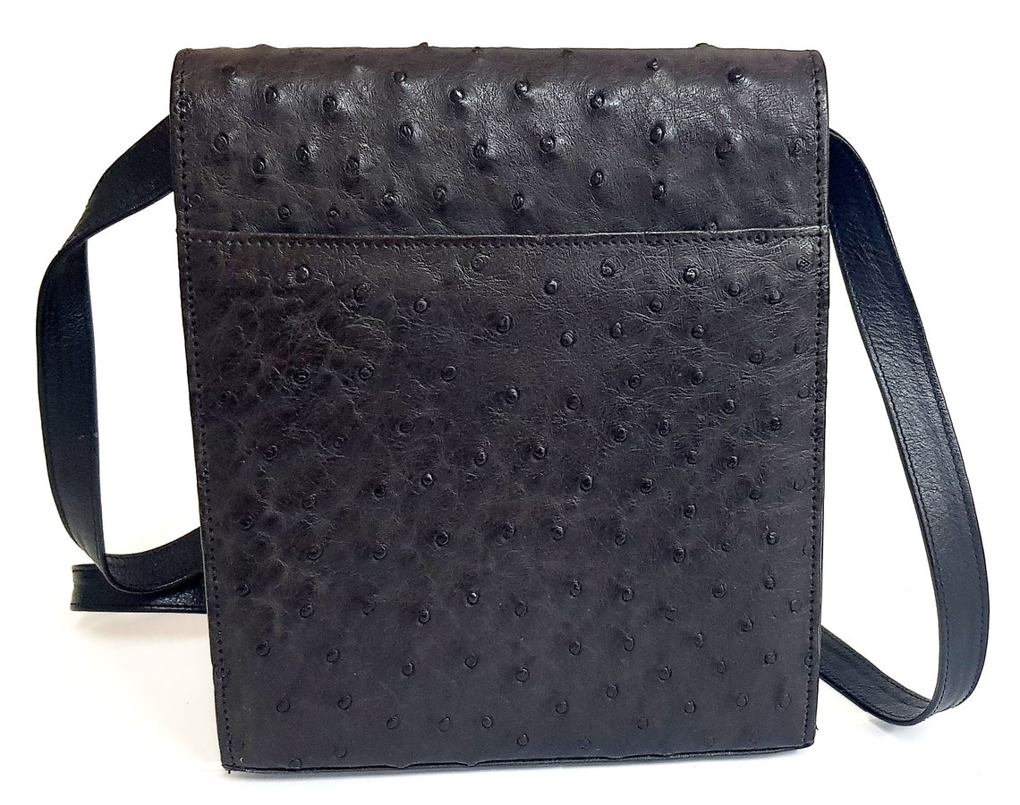 Black Ostrich Leather Bag Etsy