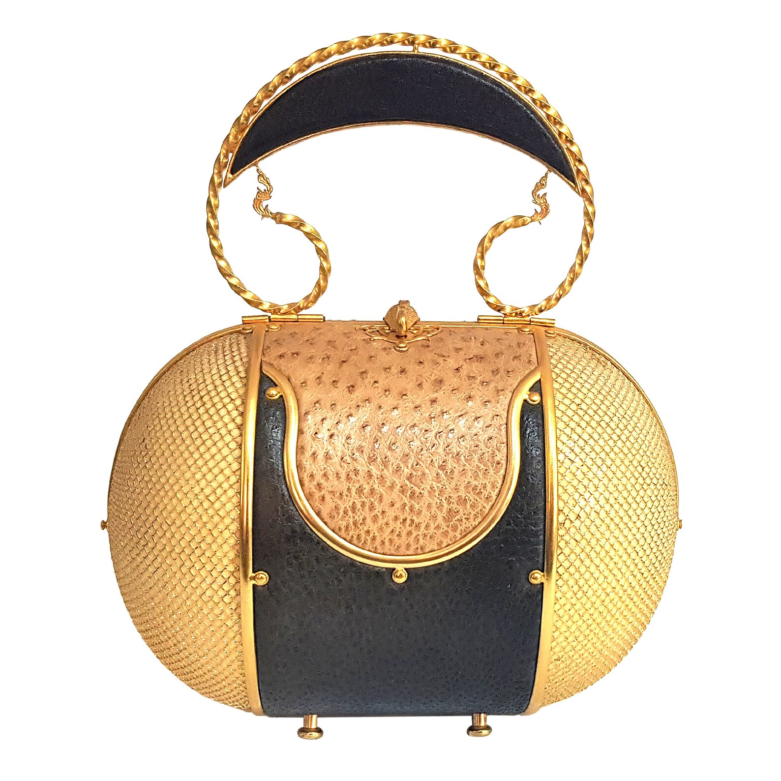 Black Ostrich Egg Handbag With Ostrich Leather Detail Etsy