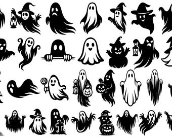 Halloween Ghost SVG Bundle, Spooky Silhouette Vector Bundle (32 Designs)