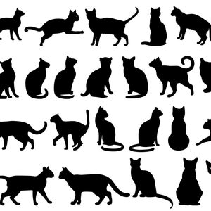 猫のシルエット、猫のシルエットのベクター、猫の SVG バンドル、黒猫のクリップアートのベクター