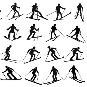 Siluetas de esquí, siluetas de esquiador, paquete SVG de esquí, paquete SVG de esquiador, imágenes prediseñadas de esquiador, imágenes prediseñadas de esquí, vectores de esquí