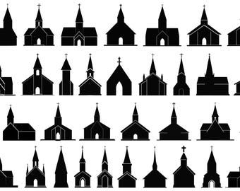 Church Silhouette Vector Bundle, Church SVG Clipart