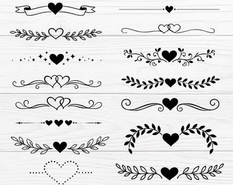 Pacchetto di 19 divisori di testo a forma di cuore in formato SVG
