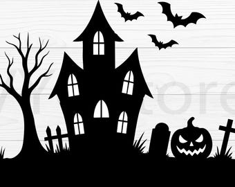 Nawiedzony dom SVG | Clipart z sylwetką sceny Halloween