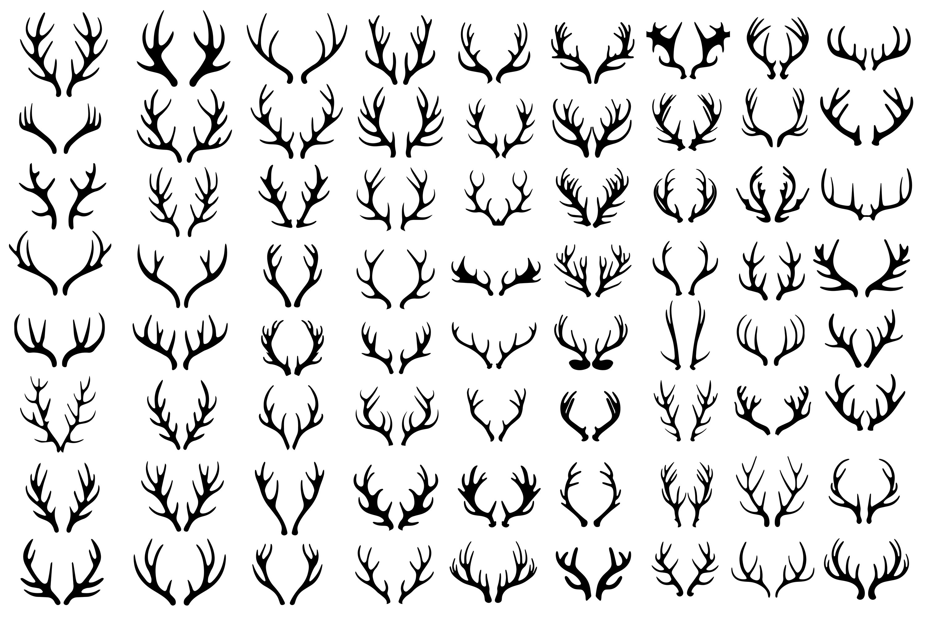 Deer Antler Silhouettes, Deer Antler SVG, Deer Antler Clipart Vectors ...
