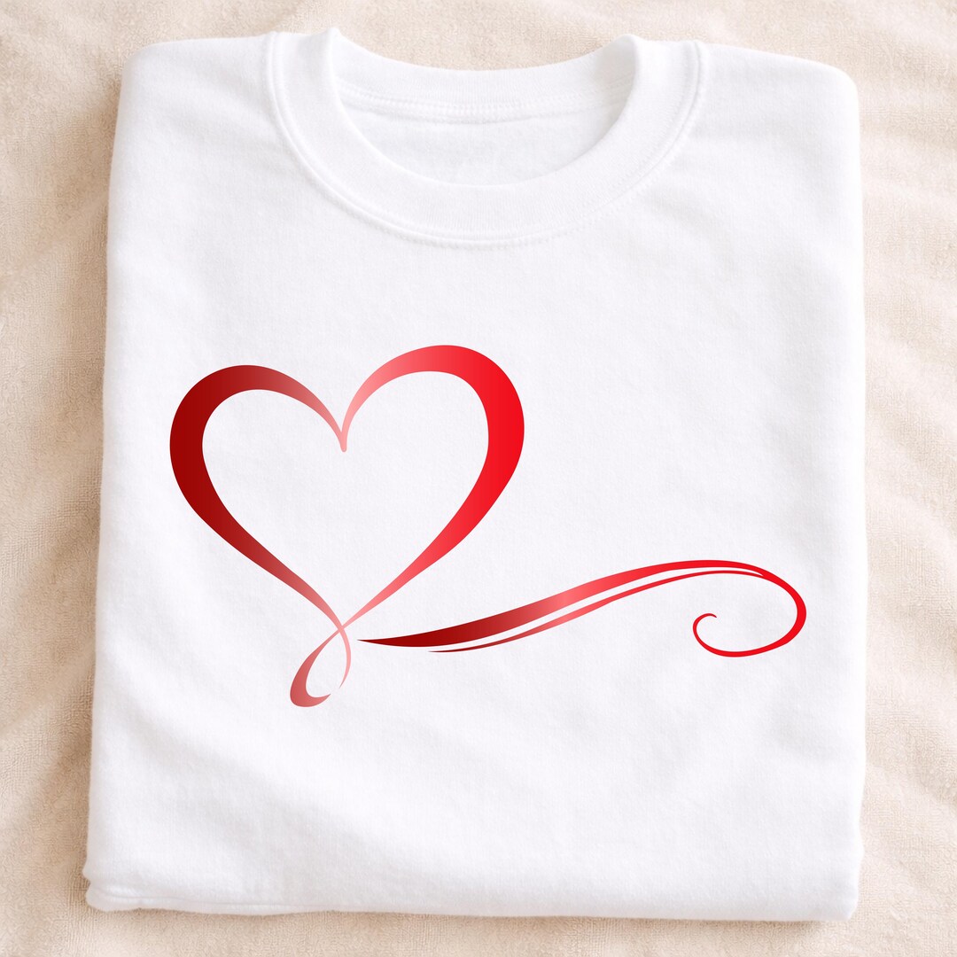 Red Heart Flourish SVG Line Art With Elegant Romantic Swirl Decoration ...