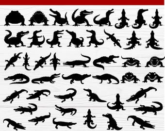 52 krokodilsilhuetter | Svg-, Eps-, Png-, Pdf- och Jpg-filer