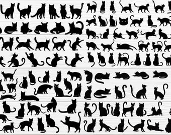 Black Cat Silhouette Clipart | SVG, PNG Vector Bundle
