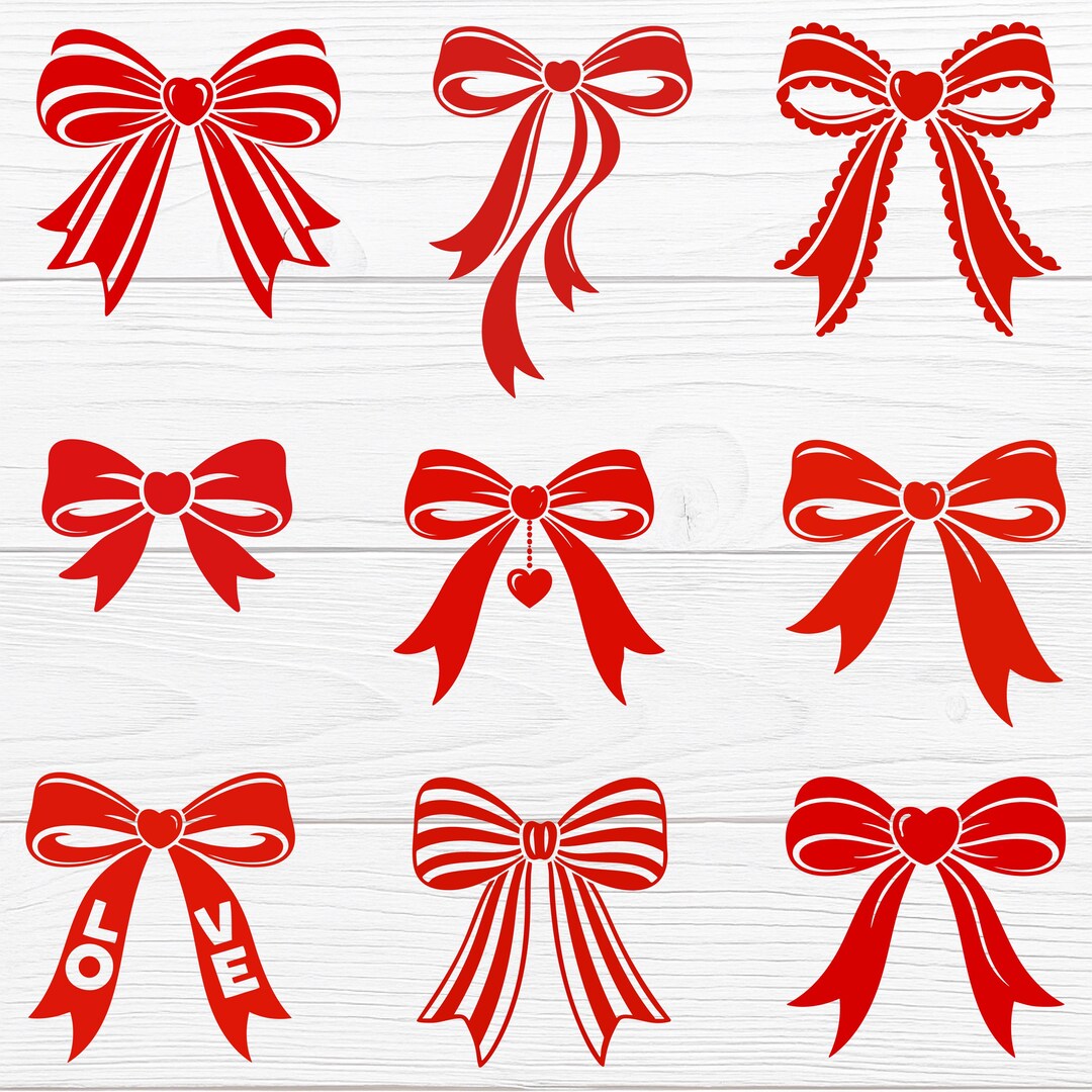 Valentine Red Ribbon Bow SVG PNG With Heart Cut File for Crafts - Etsy