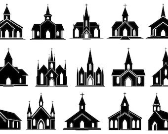 Church Silhouette Vector Set, SVG, PNG, JPG