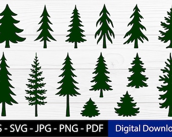 Pine Tree Silhouette SVG Bundle | 14 Forest Tree Cut Files