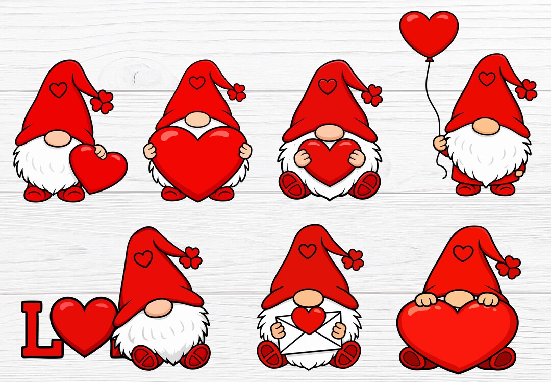 Gnome Valentine SVG PNG Set With Love and Heart for Cricut and Shirt ...