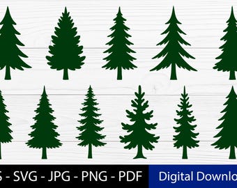 Pacchetto SVG di sagome di pino / Clipart vettoriali di foresta sempreverde