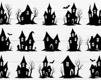 15 Halloween-spookhuissilhouetten | Spookachtige SVG-clipartvector