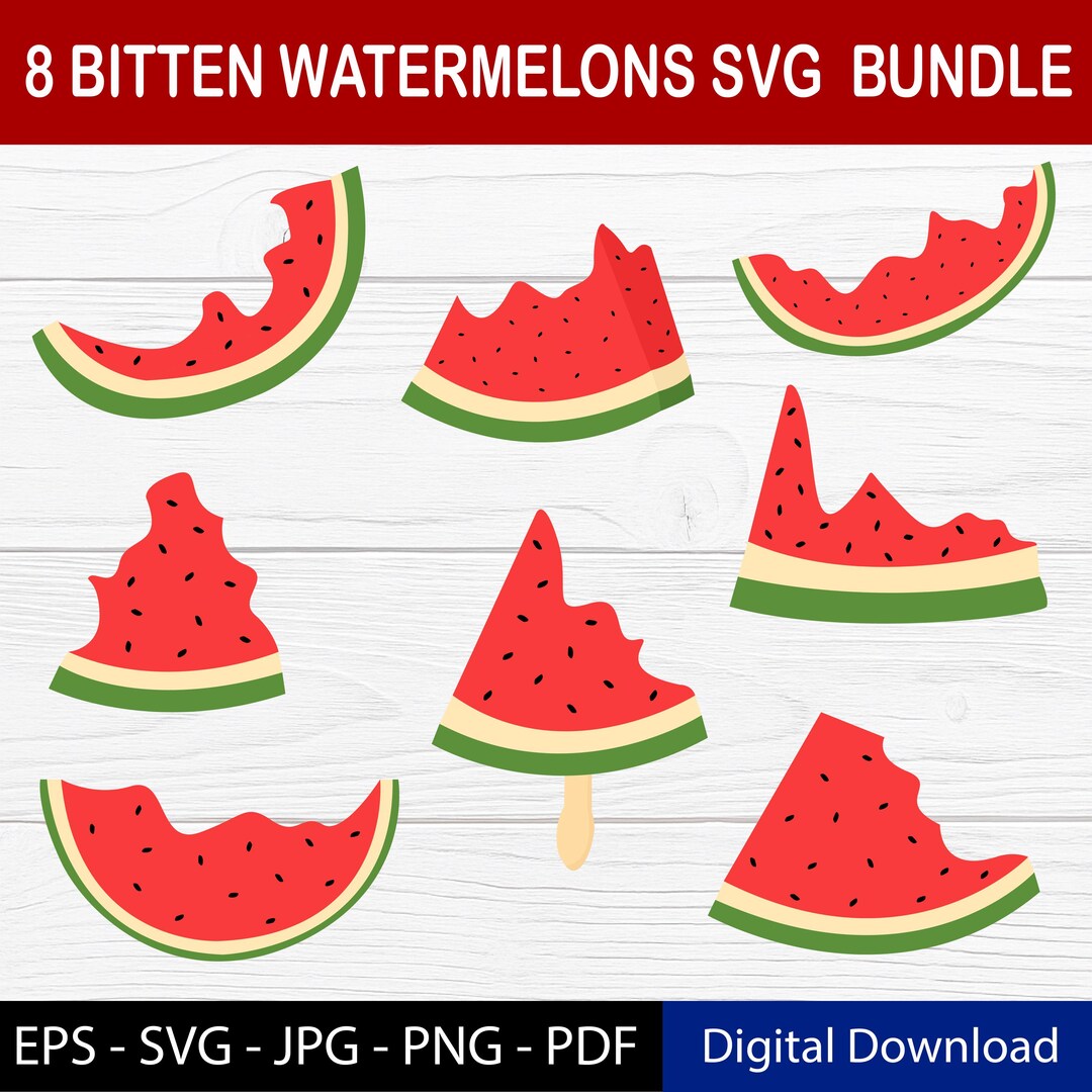 Watermelon Digital Sticker 8 Bitten Watermelon Stickers | Watermelon Svg, Eps, Jpg, Pdf, and Png ...