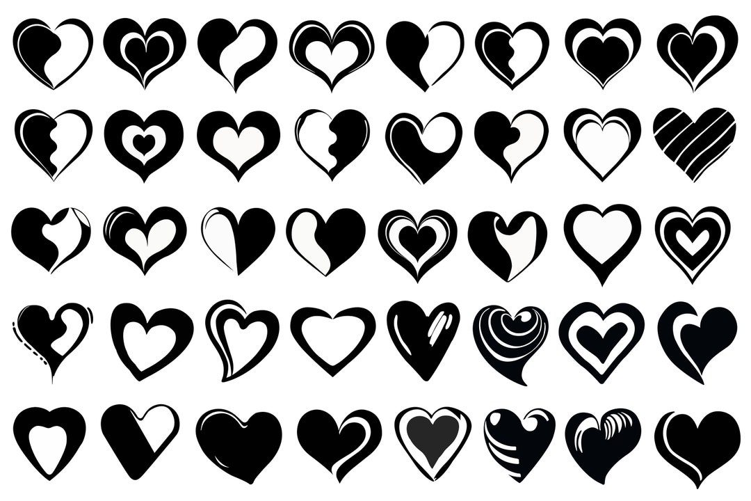 Heart Silhouettes, Hearts Svg, Heart SVG Bundle, Hearts Png, Hearts ...