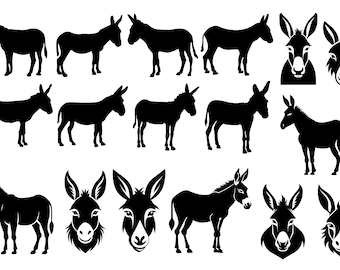 Donkey Silhouettes Set, Donkey Clipart Bundle, Donkey SVG Bundle, Donkey Vector Illustrations