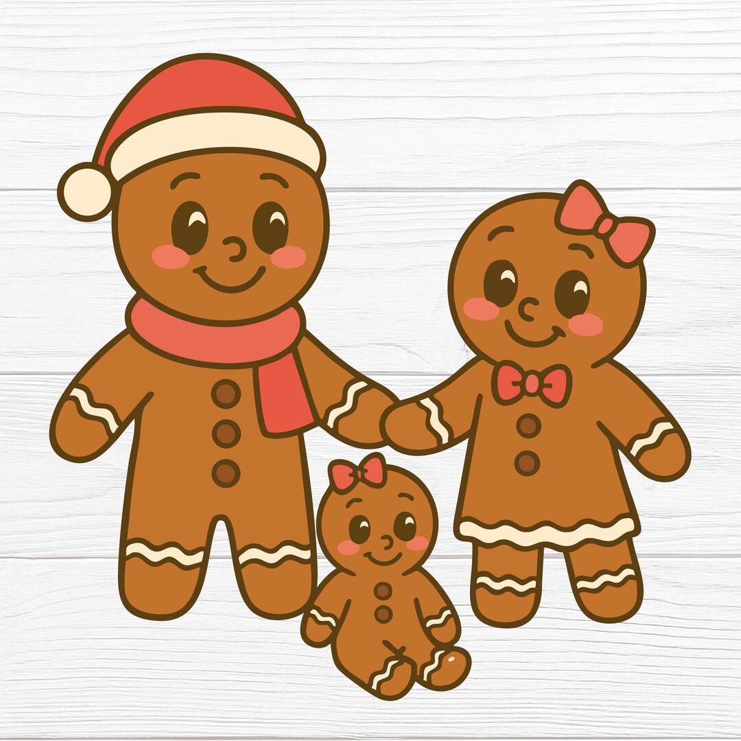 Gingerbread Family Vector Gingerbread Family SVG | Cartoon Christmas Cookie Clipart PNG - Etsy