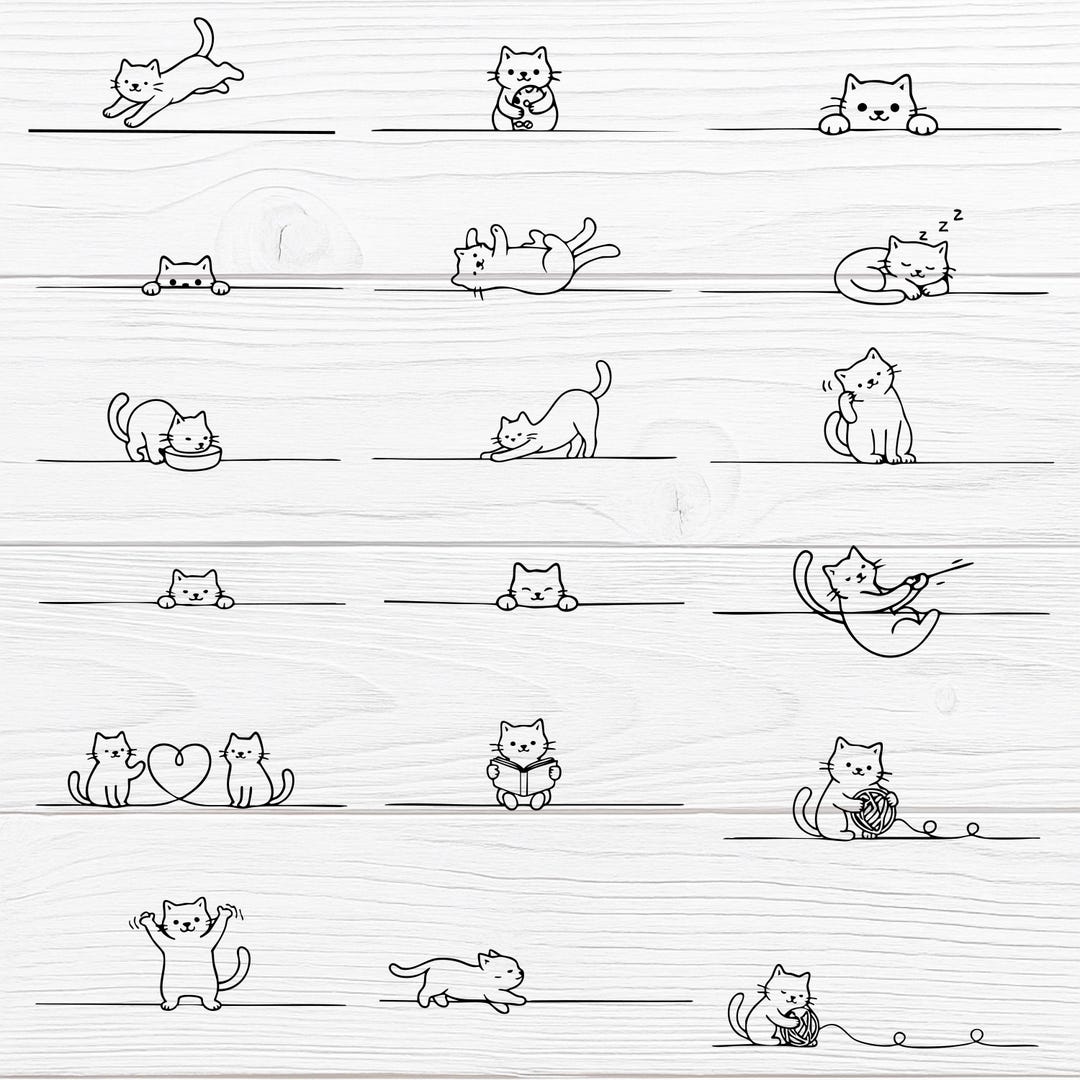 Cat Page Divider SVG Bundle | Kitty Border Line Art - Etsy