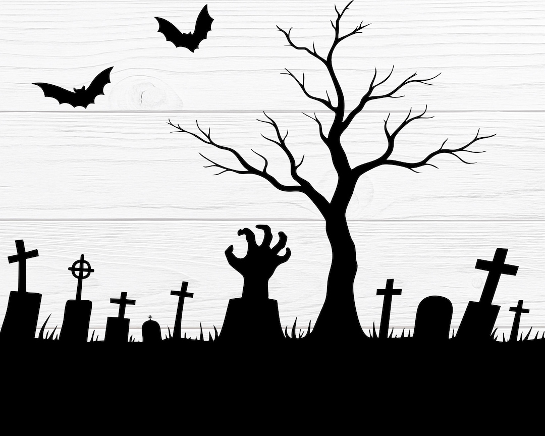 Halloween Graveyard Silhouette Vector | Tombstone SVG | Gravestone ...