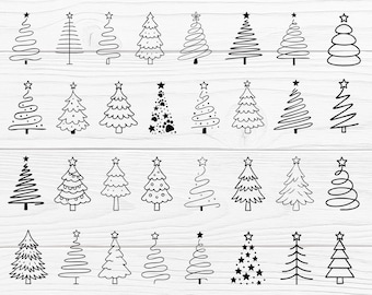 Paquete SVG PNG de árbol de Navidad en estilo de arte lineal vectorial