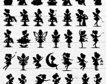 Paquete de siluetas de hadas en formato SVG. Imágenes prediseñadas de hadas pequeñas. Archivo vectorial mágico para corte con Cricut.