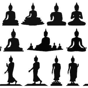 Buddha Silhouettes, Buddha Clipart, Buddha SVG Bundle, Buddha PNG, Buddha Vector Illustrations