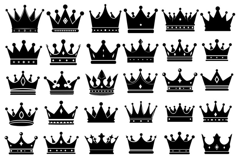 Peut inclure: Un ensemble de 36 silhouettes de couronnes noires. Les couronnes sont de styles et de designs vari&eacute;s, toutes avec un aspect simple et audacieux.