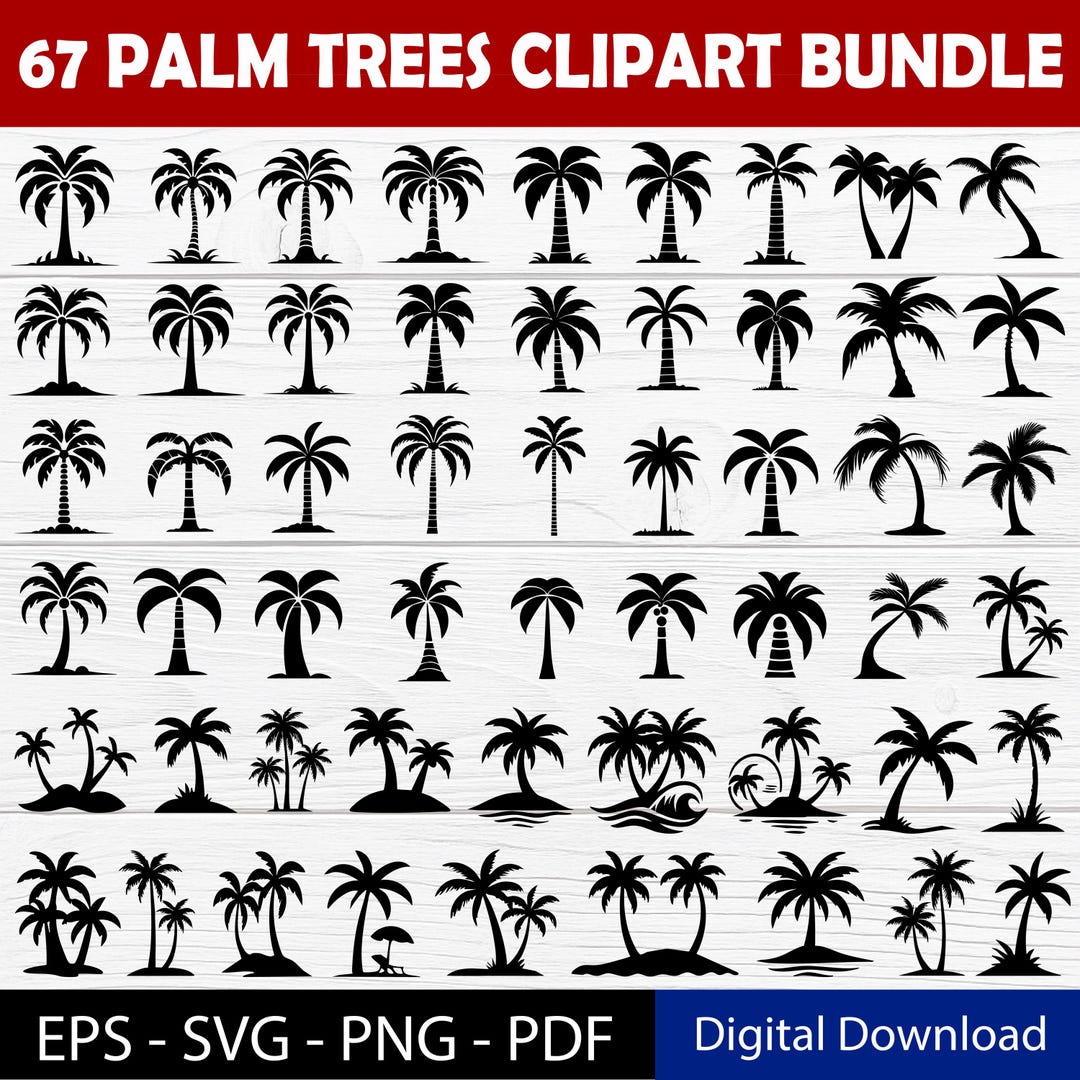 Palm Tree Silhouettes SVG Clipart | 67 Designs - Etsy