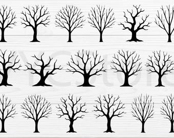 Pacchetto di 18 sagome di alberi spogli in formato SVG e PNG