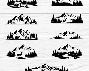 Archivos de corte vectorial SVG de silueta de paisaje natural de montaña y bosque