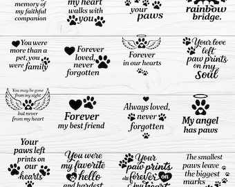 Pacchetto di silhouette SVG con frasi e aforismi commemorativi per animali domestici
