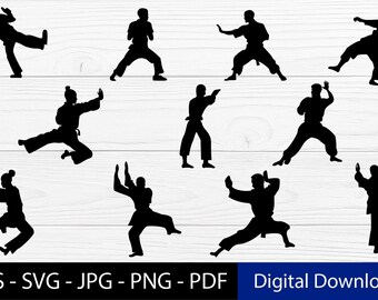Kung Fu Martial Arts Silhouette SVG Vector Set | 11 Designs