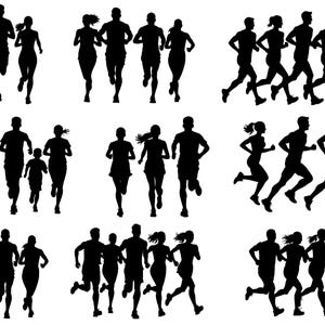 Running Group SVG, Running Group Silhouette, Runners Silhouette, Runners SVG, Group of Male and Female Runners Clipart