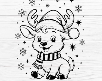 Christmas Reindeer in Scarf with Snowflakes Svg Png Eps Vector