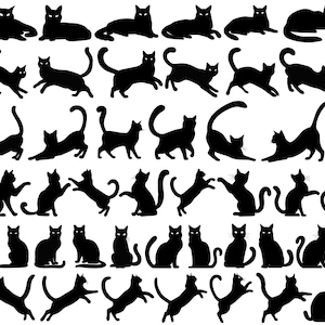 猫のシルエット、黒猫のクリップアート バンドル、猫の SVG バンドル、猫の PNG、猫の SVG、黒猫のベクター イラスト