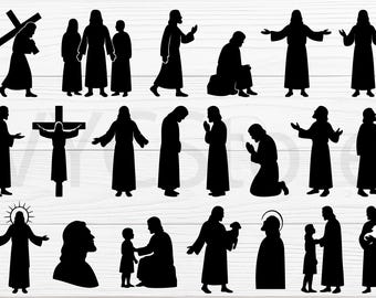 Paquete de vectores de siluetas de Jesús, imágenes prediseñadas cristianas en formato SVG y PNG